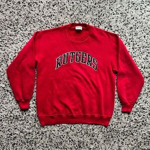 Vintage Rutgers Sweatshirt Velvasheen University Red Crewneck Made in USA Sz XL